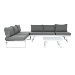 Conjunto de sofá de jardim em metal e poliéster branco e cinza, 130 x 68 x 65 cm | Lado Mar
