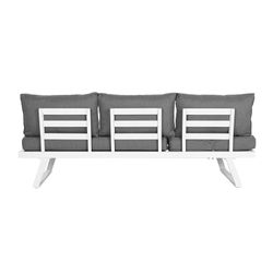 Conjunto de sofá de jardim em metal e poliéster branco e cinza, 130 x 68 x 65 cm | Lado Mar