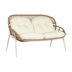 Zestaw sof ogrodowych z rattanu syntetycznego i metalu w kolorze naturalnym i białym, 130 x 76 x 83 cm | Strona morska