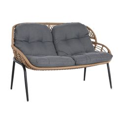Zestaw sof ogrodowych z rattanu syntetycznego i metalu w kolorze naturalnym i czarnym, 130 x 76 x 83 cm | Strona morska