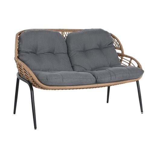 Zestaw sof ogrodowych z rattanu syntetycznego i metalu w kolorze naturalnym i czarnym, 130 x 76 x 83 cm | Strona morska