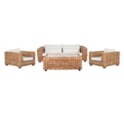 Set di divani da giardino in rattan e tessuto, colore naturale e beige, 220 x 98 x 64 cm | Indonesia