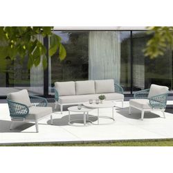 Garden sofa set made of aluminum and nautical rope in white and aqua | Isabela