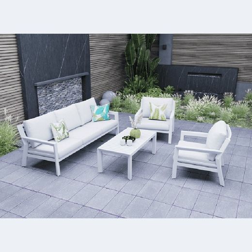 Garden sofa set made of aluminium and olefin in white and light grey | Pakse