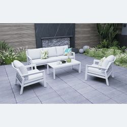 Garden sofa set made of aluminium and olefin in white and light grey | Pakse