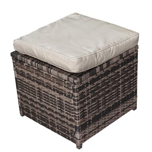 Conjunto Ratán Exterior sintético Sofá esquinero, sillones y mesa comedor Gris/Beige