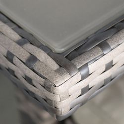 Conjunto Ratán Exterior sintético Sofá esquinero, sillones y mesa comedor Gris/Beige