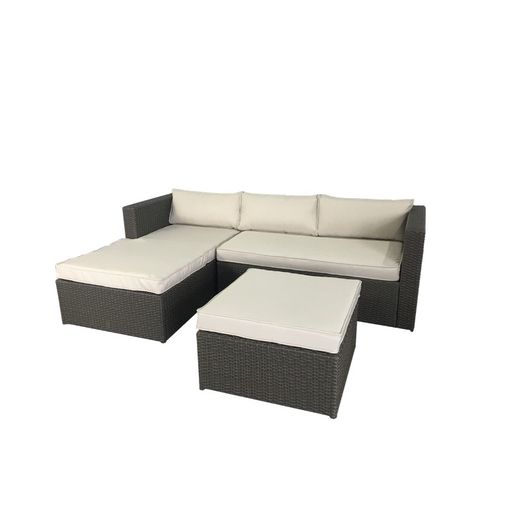 Conjunto de Jardín con Sofá Chaise Longue y Mesa Milano de Ratán Sintético Antracita/Crema