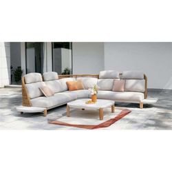 Outdoor corner sofa set made of aluminium and synthetic rope in natural and beige, 291 x 87 x 105 cm | Rashdoo