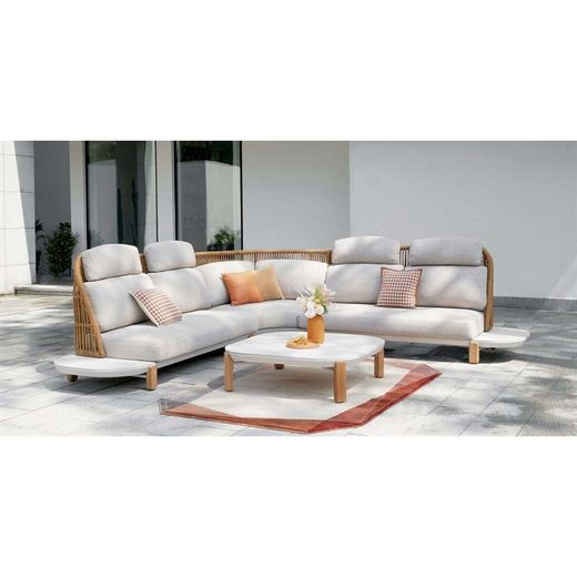 Outdoor corner sofa set made of aluminium and synthetic rope in natural and beige, 291 x 87 x 105 cm | Rashdoo