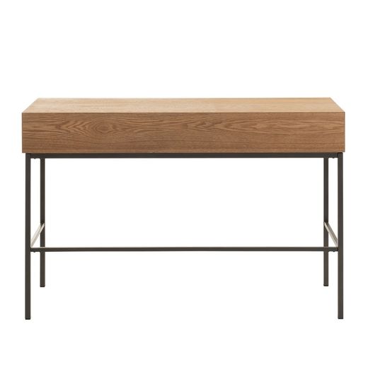 Console 3 Tiroirs Bois Naturel/Noir et Métal, 120x41x77.5 cm