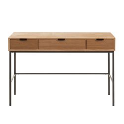 Console 3 Tiroirs Bois Naturel/Noir et Métal, 120x41x77.5 cm