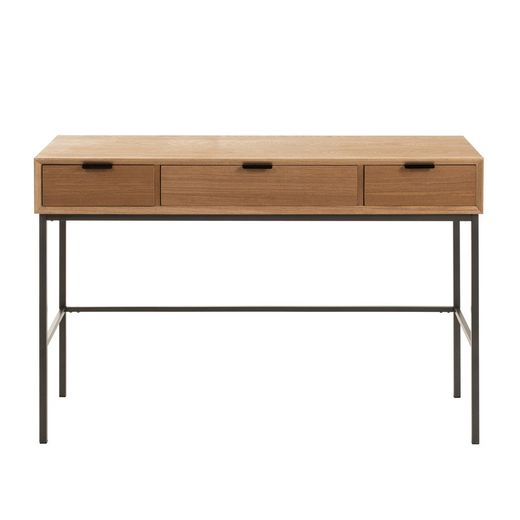 Console 3 Tiroirs Bois Naturel/Noir et Métal, 120x41x77.5 cm