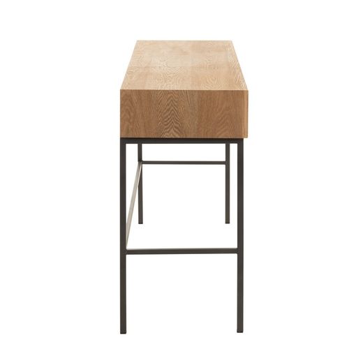 Console 3 Tiroirs Bois Naturel/Noir et Métal, 120x41x77.5 cm