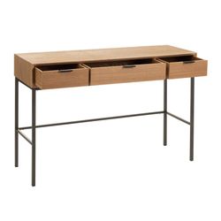 Console 3 Tiroirs Bois Naturel/Noir et Métal, 120x41x77.5 cm
