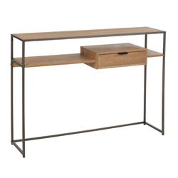 Konsola z 1 szufladą z drewna i naturalnego/czarnego metalu, 120x30x86 cm