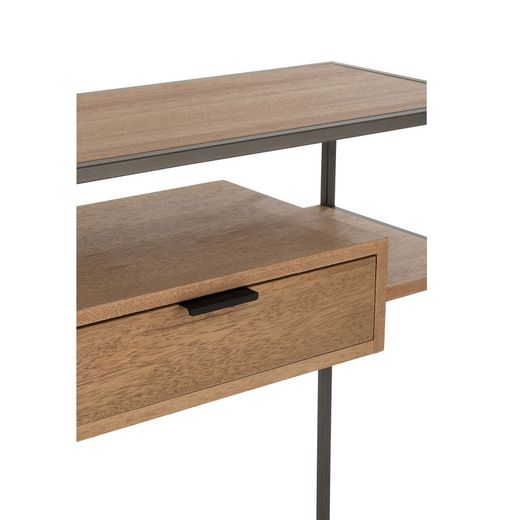 Konsola z 1 szufladą z drewna i naturalnego/czarnego metalu, 120x30x86 cm