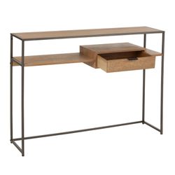 Konsola z 1 szufladą z drewna i naturalnego/czarnego metalu, 120x30x86 cm