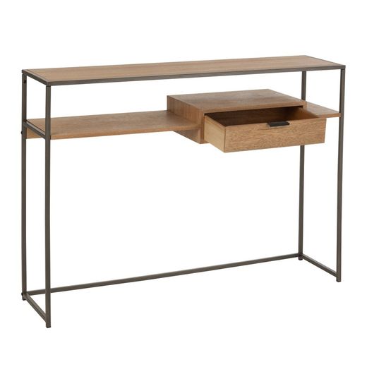 Konsola z 1 szufladą z drewna i naturalnego/czarnego metalu, 120x30x86 cm