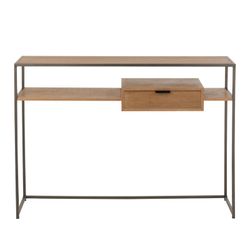 Konsola z 1 szufladą z drewna i naturalnego/czarnego metalu, 120x30x86 cm