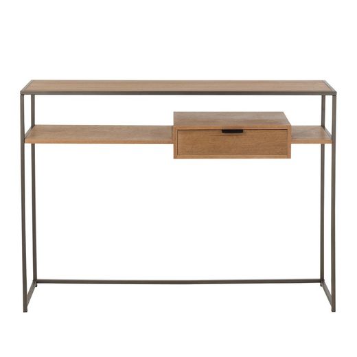 Konsola z 1 szufladą z drewna i naturalnego/czarnego metalu, 120x30x86 cm