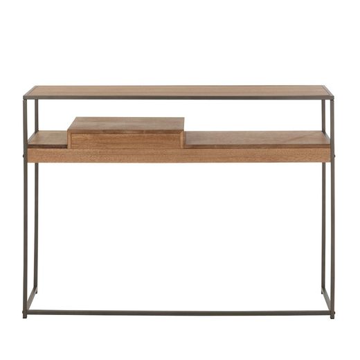 Konsola z 1 szufladą z drewna i naturalnego/czarnego metalu, 120x30x86 cm