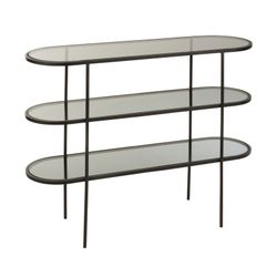 Console à 3 Niveaux en Fer et Verre Noir/Transparent, 100x30x80 cm