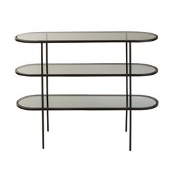 Console à 3 Niveaux en Fer et Verre Noir/Transparent, 100x30x80 cm