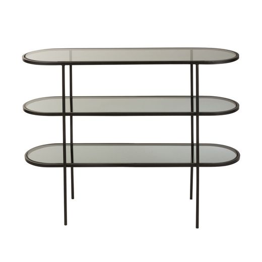 Console à 3 Niveaux en Fer et Verre Noir/Transparent, 100x30x80 cm
