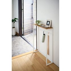 Stål- og trækonsol i hvid og natur, 60 x 18,5 x 80,5 cm | Tårn