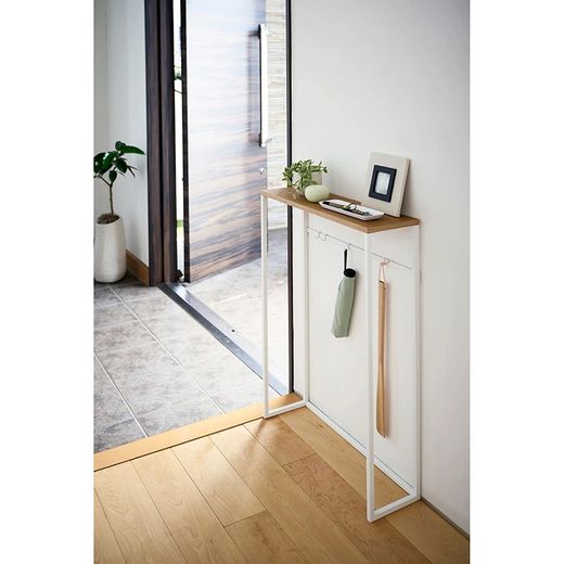 Stål- og trækonsol i hvid og natur, 60 x 18,5 x 80,5 cm | Tårn