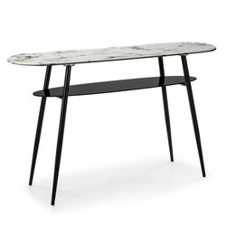 White marble effect glass console, 135 x 40 x 80 cm
