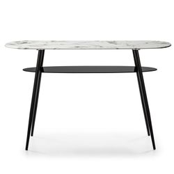 White marble effect glass console, 135 x 40 x 80 cm