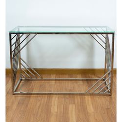 Console de vidro e aço 120 x 40 x 78 cm
