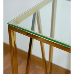 Γυάλινη και χρυσή κονσόλα χάλυβα 120 x 40 x 78 cm