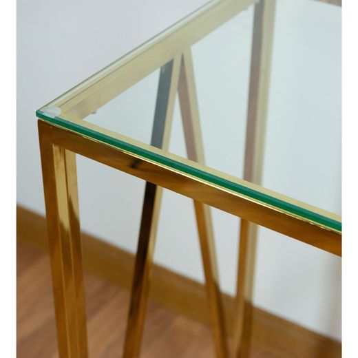 Γυάλινη και χρυσή κονσόλα χάλυβα 120 x 40 x 78 cm