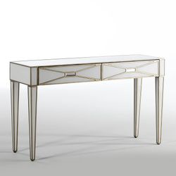 Κονσόλα από χρυσό/λευκό γυαλί και ξύλο, 133x40x78cm