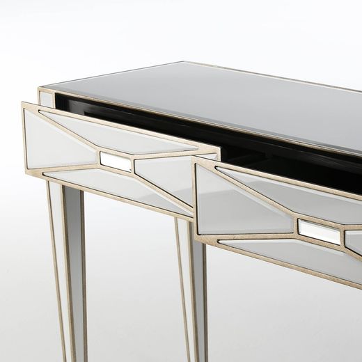Console en bois et verre doré/blanc, 133x40x78cm