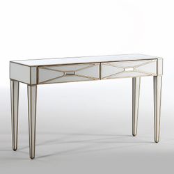 Κονσόλα από χρυσό/λευκό γυαλί και ξύλο, 133x40x78cm