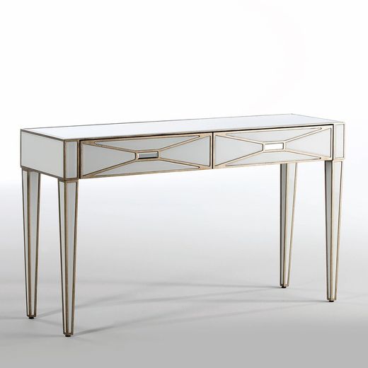 Console en bois et verre doré/blanc, 133x40x78cm