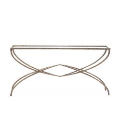 Table console en fer et verre doré, 156 x 35 x 78 cm