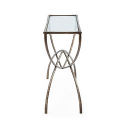 Table console en fer et verre doré, 156 x 35 x 78 cm