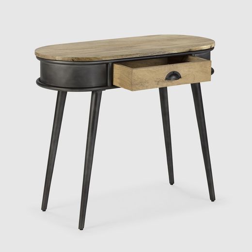 Mangoträ- och metallkonsol i natur och svart, 90 x 38 x 76 cm | Delhi