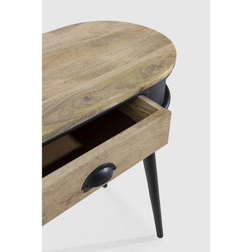 Mangoträ- och metallkonsol i natur och svart, 90 x 38 x 76 cm | Delhi