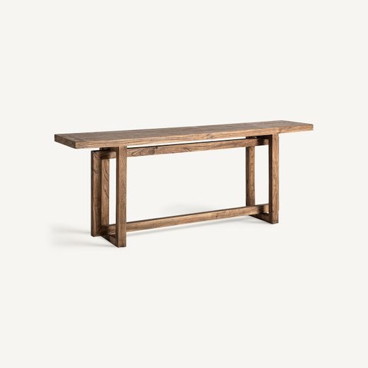 Consola de madera de olmo en marrón, 200 x 40 x 75 cm | Norvik