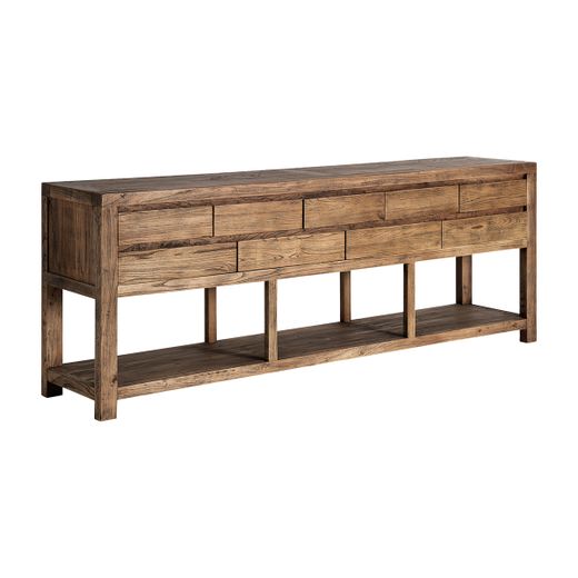Consola de madera de olmo en marrón, 220 x 45 x 80 cm | Norvik