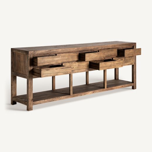 Consola de madera de olmo en marrón, 220 x 45 x 80 cm | Norvik