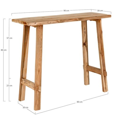 Natural teak wood console, 90 x 30 x 80 cm | Girona