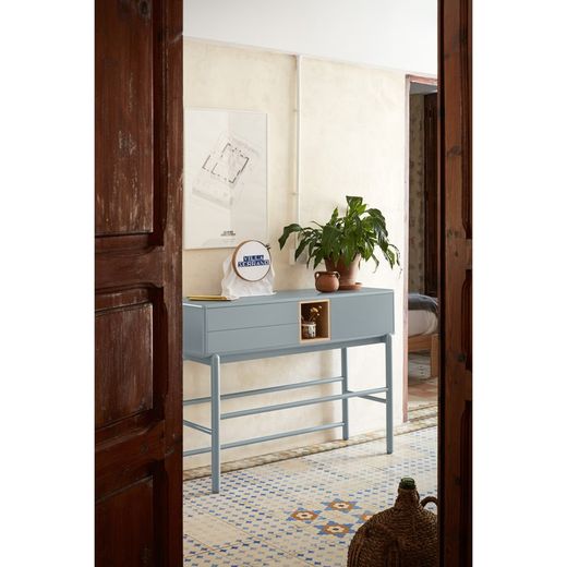 Pearl grey wooden console table, 120 x 35 x 90 cm | Corvo
