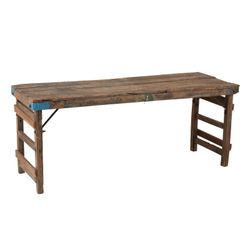 Consola de madeira reciclada natural, 152x58x70,5 cm